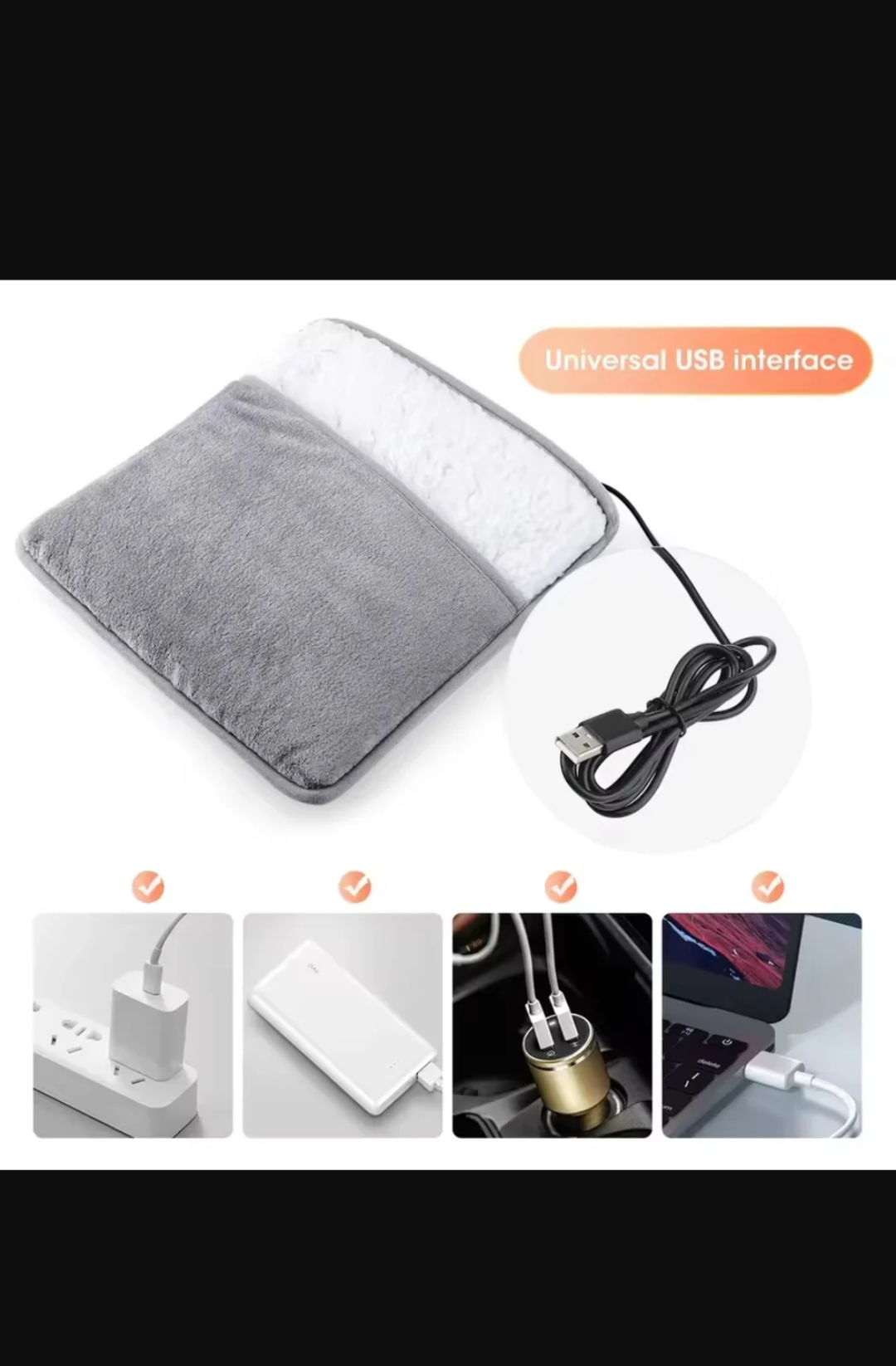 Electric Foot Heating Pad USB Charging Soft Plush Washable Foot Warmer Heater