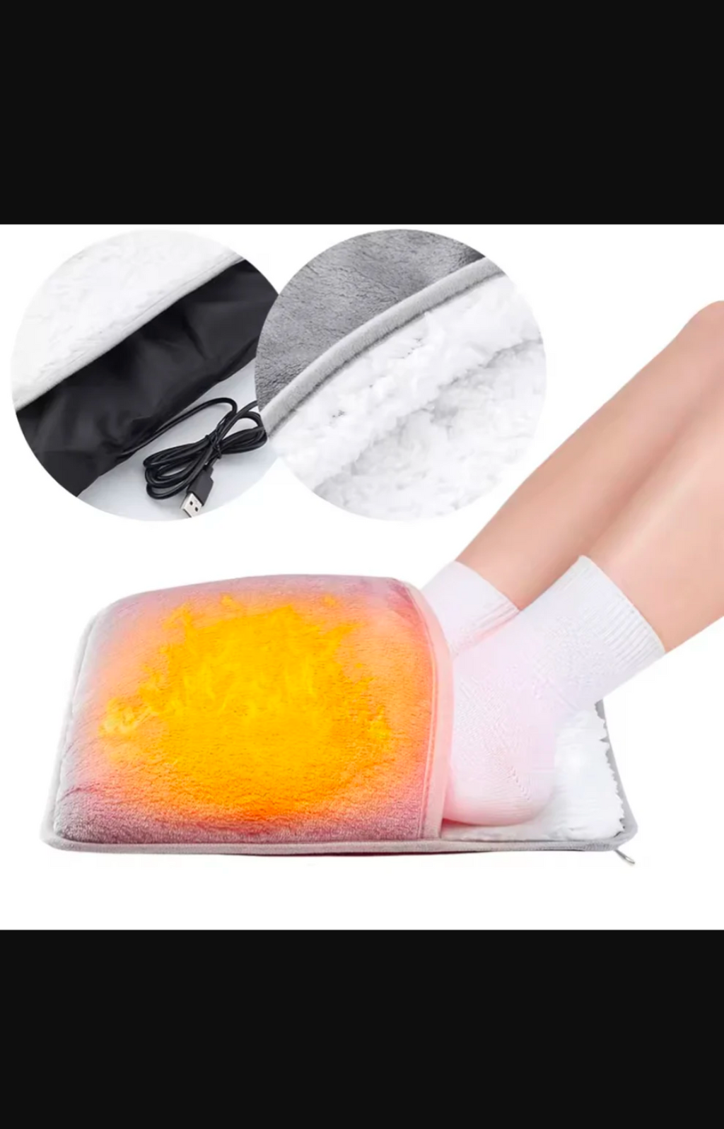 Electric Foot Heating Pad USB Charging Soft Plush Washable Foot Warmer Heater