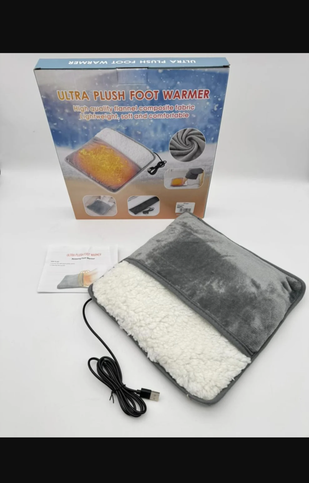 Electric Foot Heating Pad USB Charging Soft Plush Washable Foot Warmer Heater